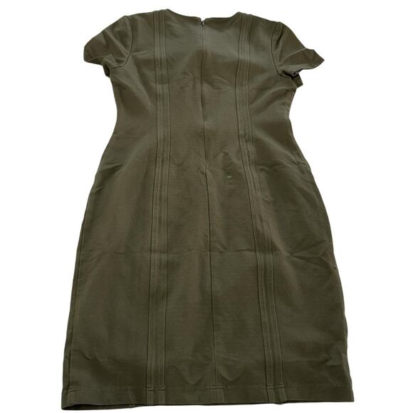 Toccin NY Dress Womens 8 Olive Green Short Sleeve Zip Front Fitted Sheath Career - Picture 4 of 10
